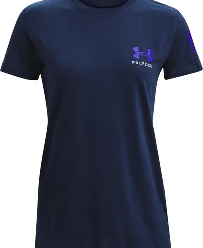 Vista 3 de Under Armour Nueva camiseta Freedom Banner para mujer, Azul cobalto