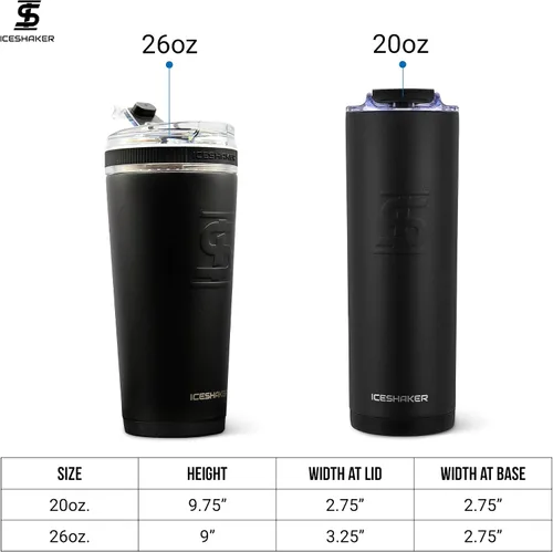 Vista 5 de Ice Shaker Vaso de 26 onzas, botella de agua aislada con popote, botella de acero inoxidable, como se ve en Shark Tank, botella de agua con pajita