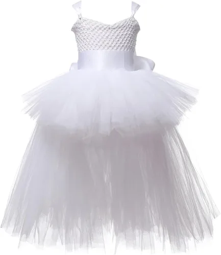 Vista 2 de Vestido tutú hecho a mano para niñas, vestido de cumpleaños de flores altas, vestido de tul para niños, boda, dama de honor, fiesta, graduación