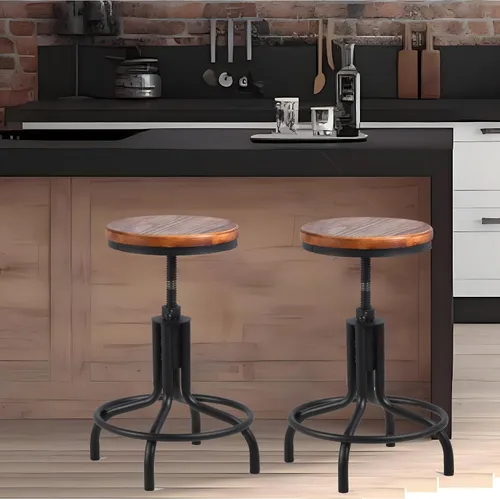 Vista 7 de Topower Diseño industrial antiguo de metal de altura ajustable para cocina, comedor, desayuno, taburete de bar de estilo industrial totalmente