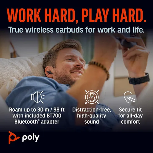 Vista 4 de Poly Voyager Free 60 UC True Wireless Earbuds (Plantronics) – Micrófonos con cancelación de ruido para llamadas claras – ANC – Estuche de carga