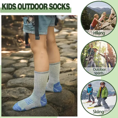 Vista 7 de Sandsuced 4 pares de calcetines de senderismo de lana merino para niños, adolescentes, invierno, térmicos, acogedores, cálidos, gruesos, calcetines