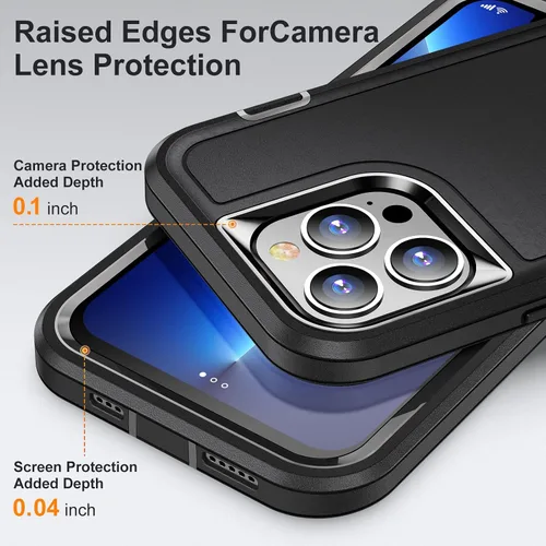 Vista 5 de IDweel Funda para iPhone 13 Pro Max con soporte, color negro para iPhone 13 Pro Max para hombres, protección de alta resistencia, a prueba