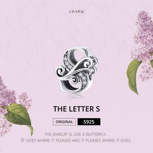 Vista 6 de BISAER Dijes de plata de ley 925 con inicial de letra A-Z para pulseras, cuentas del alfabeto, regalos de joyería, Plata esterlina Diamante