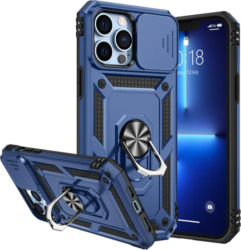 Vista 10 de Goton Armor - Funda para iPhone 13 Pro Max con soporte para cámara deslizante y soporte de grado militar resistente con soporte magnético