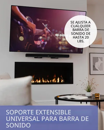 Vista 2 de Sanus Soporte de pared universal extensible para barra de sonido, compatible con la mayoría de barras de sonido, soportes de altavoz debajo de TV