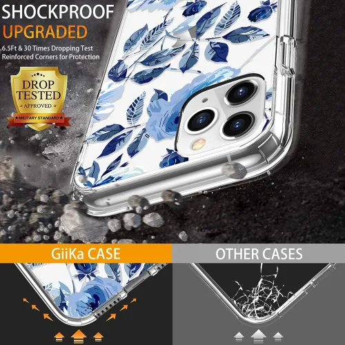 Vista 3 de Funda para iPhone 11 Pro Max con protector de pantalla, funda protectora transparente floral para niñas y mujeres, a prueba de golpes, funda rígida