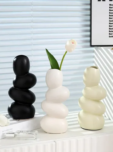 Vista 7 de Jarrón de cerámica, moderno florero blanco, florero para decoración del hogar, sala de estar, hogar, oficina, centro de mesa, mesa y boda.