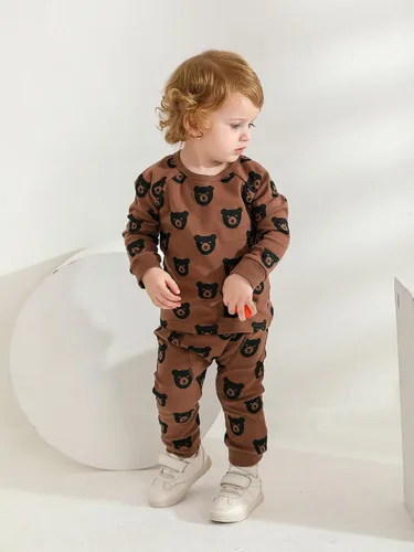 Vista 6 de Ropa de bebé niño niño manga larga con estampado de oso + pantalones deportivos