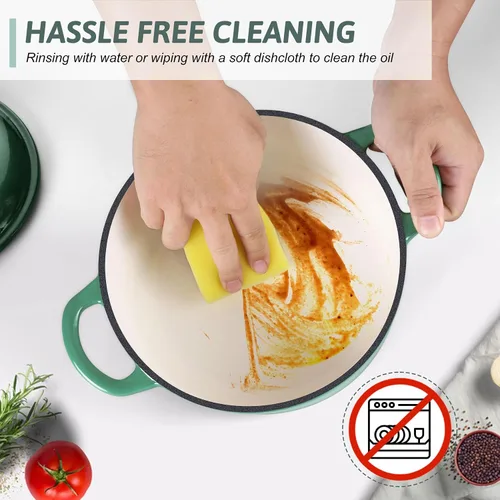 Vista 5 de TeamFar Horno holandés de hierro fundido esmaltado, olla pequeña de 3 cuartos de galón con tapa, olla de hierro fundido resistente para hornear pan