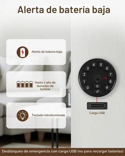 Vista 6 de Cerradura de perno electrónico de puerta, perilla de puerta sin llave con teclado, perilla de puerta digital inteligente, auto-bloqueo, 100 códigos
