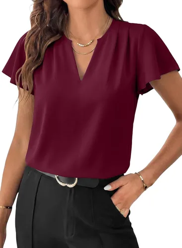 Vista 9 de EVALESS Blusas casuales de negocios para mujer, blusas de manga con vuelo