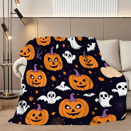 Vista 4 de D-Story Manta de vellón de Halloween, manta de calabaza de otoño para sofá, cama, habitación, regalos de Acción de Gracias para niños y adultos, 50