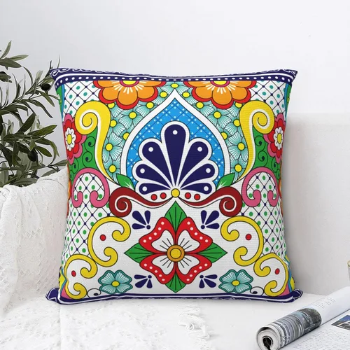 Vista 4 de Betray Time Fundas de almohada con patrón de talavera mexicana, fundas de almohada decorativas de 18 x 18 pulgadas, para decoración de sofá