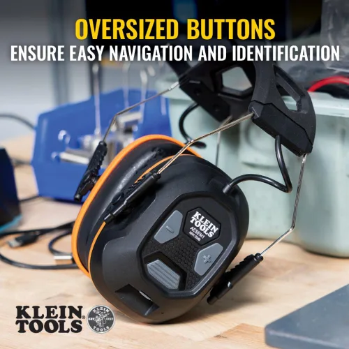 Vista 6 de Klein Tools AESEM1 Orejeras de seguridad de protección auditiva con tecnología Bluetooth, NRR 20dB, tiempo de funcionamiento de 70 horas