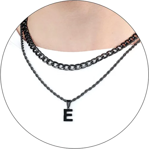Vista 79 de SENRAN Collar con inicial en capas de la A a la Z para hombre, cadena de cuerda torcida de acero inoxidable de 18 a 20 pulgadas, dije de letra