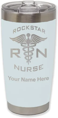 Vista 10 de LaserGram RN Rockstar - Vaso aislado al vacío de 20 onzas, grabado personalizado incluido (negro)
