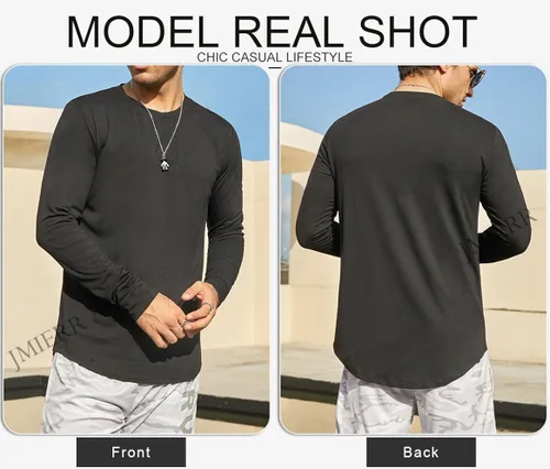 Vista 3 de JMIERR Mens 3 Pack Cotton Hipster Hip Hop Longline Crewneck T-Shirt