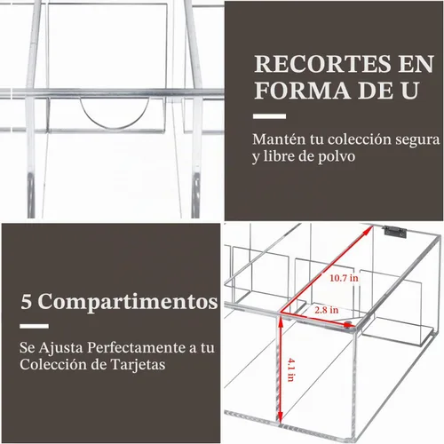 Vista 4 de MyGift Caja de almacenamiento de tarjetas coleccionables de 5 compartimentos, funda protectora de acrílico transparente de alta calidad