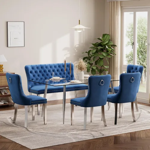 Vista 122 de Baysitone Juego de mesa de comedor de cristal de 51 pulgadas para 4, juego de 5 piezas de comedor moderno, mesa de cocina rectangular de vidrio