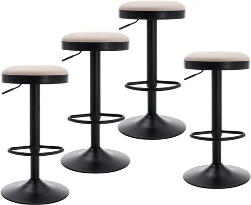 Vista 13 de CIMOTA Juego de 2 taburetes de bar redondos giratorios con espalda descubierta ajustable, taburete de bar moderno industrial para cocina, hogar