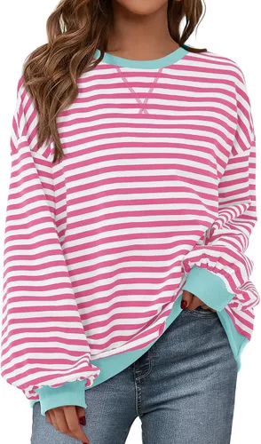 Vista 28 de BTFBM Sudadera de gran tamaño para mujer 2026 otoño Azul Beige Blanco