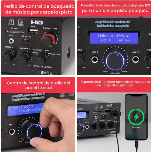 Vista 6 de Pyle Amplificador estéreo inalámbrico Bluetooth para el hogar, amplificador de potencia multicanal de 200 W, sistema receptor de audio para el hogar
