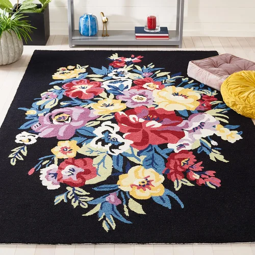 Vista 13 de SAFAVIEH Chelsea Collection - Alfombra de pasillo, 2 pies 3 pulgadas x 8 pies, negro y rosa, hecho a mano, lana floral francesa, ideal para zonas