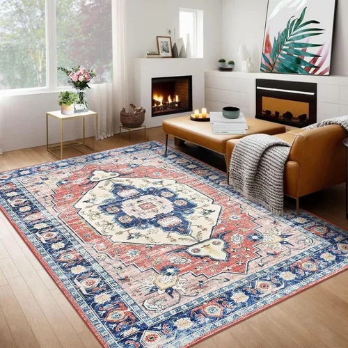 Vista 13 de FairOnly Alfombras lavables de 2 x 3 pulgadas, alfombra antideslizante de pelo bajo, alfombra de piso con estampado envejecido, alfombra de área