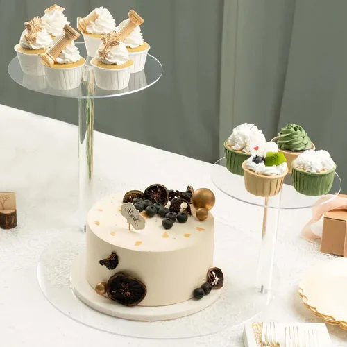 Vista 18 de Efavormart - Paquete de 2 elevadores de plástico transparente de 12 pulgadas con borde dorado para cupcakes y postres, soporte desechable para tartas