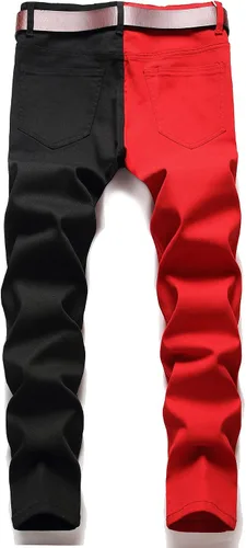 Vista 2 de LONGBIDA Pantalones de mezclilla ajustados para hombre con diseño de retazos elásticos de moda