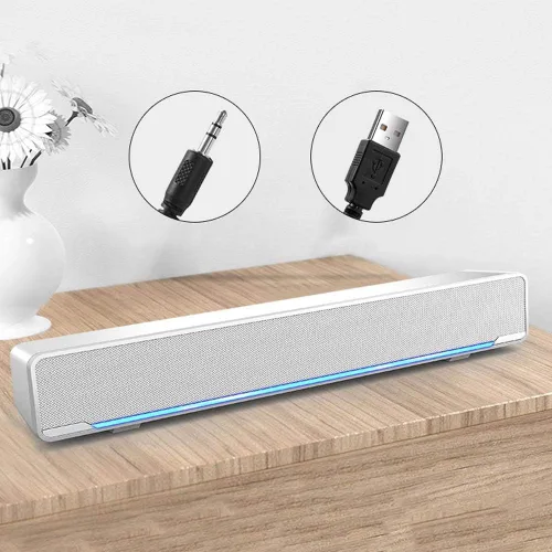 Vista 2 de Barra de sonido, altavoces profesionales de computadora multifunción estéreo envolvente sonido de graves profundos USB con cable