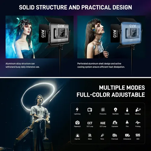 Vista 6 de GVM - Luz de video LED RGB con control Bluetooth, kit de iluminación de estudio de fotografía de 60 W con soportes, 2 paquetes de luz LED 880RS