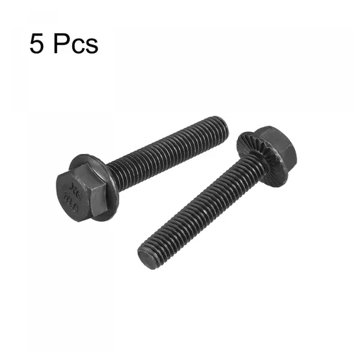 Vista 3 de uxcell Pernos de brida dentada hexagonal M8-0.049x1.772 in Tornillos de acero al carbono de grado 10.9 5pcs