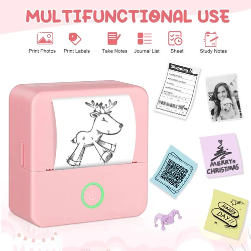 Vista 2 de Impresora de calcomanías, impresora térmica portátil, mini impresora con 10 rollos de papel de impresión, máquina de impresora de calcomanías