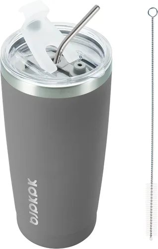 Vista 36 de BJPKPK Vaso térmico negro con tapa y pajita, de acero inoxidable, de 20 onzas, para café Pintura de caucho negro