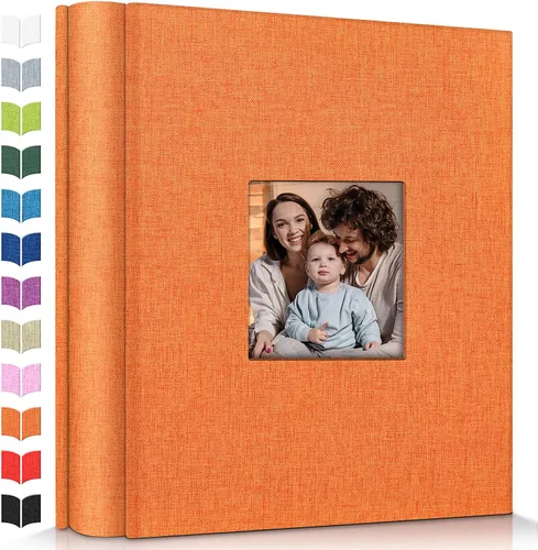 Vista 23 de Álbum de fotos Artfeel 4x6 con 100 bolsillos, álbumes de fotos deslizables, libro de memorias con cubierta de lino y ventana frontal, libro de fotos