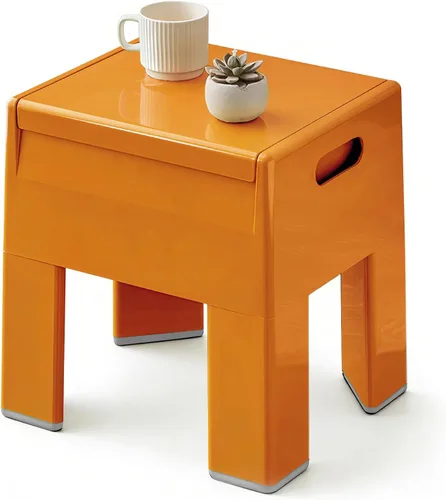 Vista 11 de Mesita de noche mesa de cabecera con espacio de almacenamiento, mesa auxiliar multifuncional de plástico colorido, mesa auxiliar pequeña