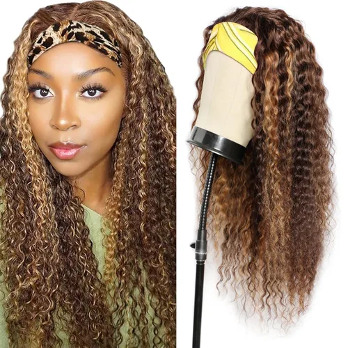 Vista 22 de Peluca con Diadema de Cabello Virgen Rubio Degradado con Ondas Profundas, Pelucas de Cabello Virgen de 8 Pulgadas, Sin Encaje Frontal para Mujeres