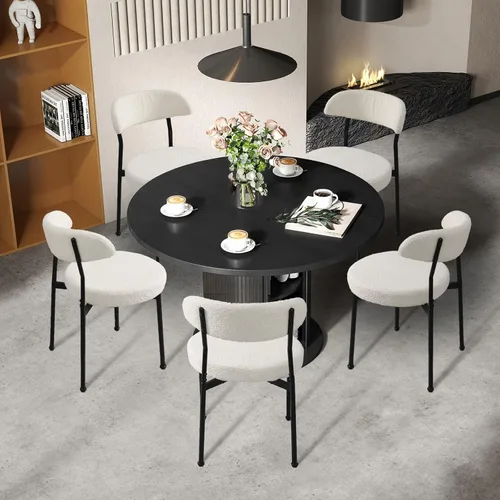 Vista 7 de SoarFlash Mesa de Comedor Redonda de 47 Pulgadas para 4-6, Mesa de Cocina Circular Estilo Granja con Espacio de Almacenamiento, Base de Listones