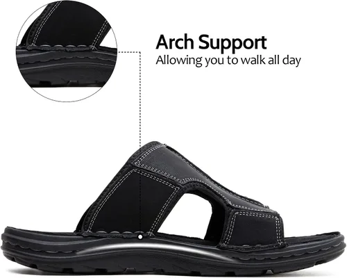 Vista 3 de Jousen Sandalias para hombre de cuero con soporte de arco para hombre, sandalias de playa para hombre al aire libre