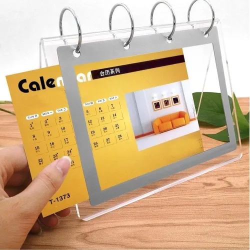 Vista 6 de Organizador de calendario acrílico, soporte de menú para fotos, escritorio de mesa, álbum abatible con pantalla de bolsillo de PVC, fotos