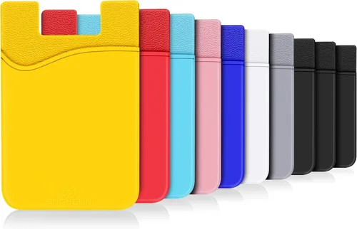 Vista 10 de SHANSHUI - Soporte para tarjeta de crédito de silicona, compatible con todos los teléfonos iPhone, Android y la mayoría de los teléfonos Negro x3