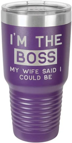 Vista 19 de I'M The BOSS MY WIFE SAID I COULD BE 30 oz vaso con paja y tapa superior deslizante de acero inoxidable taza de viaje de acero inoxidable