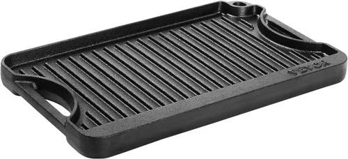 Vista 4 de VEVOR Parrilla/plancha reversible, plancha de hierro fundido pre-sazonada de 14 x 8.5 pulgadas, sartén rectangular portátil con asa, utensilios