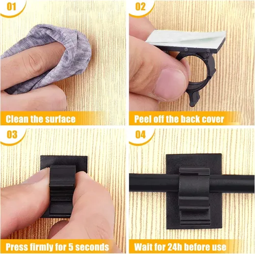 Vista 8 de Viaky 30 clips negros ajustables para cables, broches reutilizables autoadhesivos para fijación de cable de nylon, soporte de cable de nailon