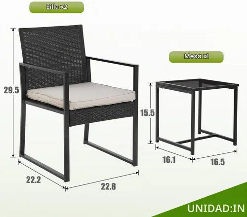 Vista 8 de PayLessHere Juego de muebles de patio al aire libre de 3 piezas Caqui Moderno juego de bistró de ratán con sillas acolchadas y mesa de centro