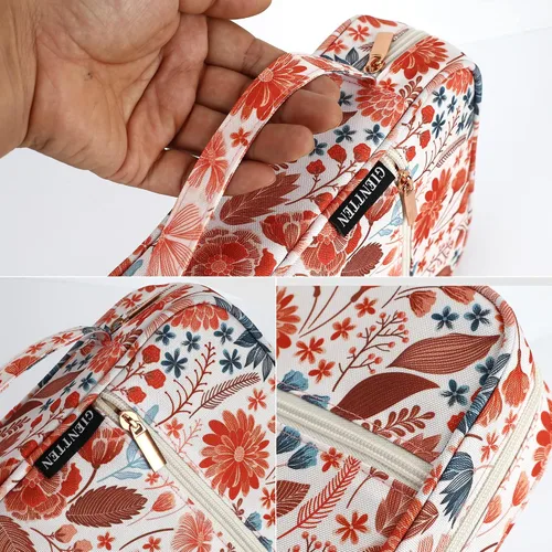 Vista 5 de Funda para la Biblia para mujeres con estampado de flores, funda de transporte para libros de la Biblia con asa duradera, funda acolchada