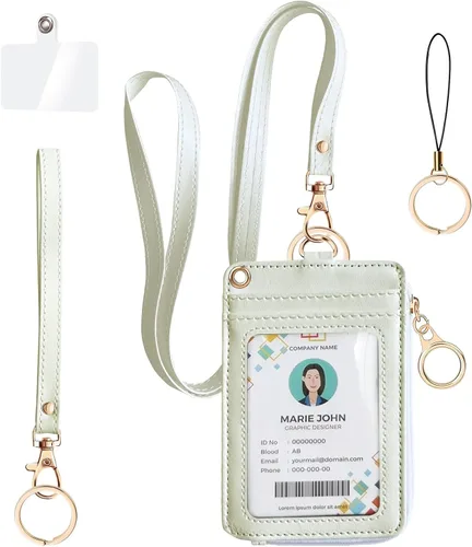 Vista 12 de bolimoss Portatarjetas de identificación 2 en 1 y cartera con cordón para mujer, soporte vertical de cuero para tarjetas de identificación