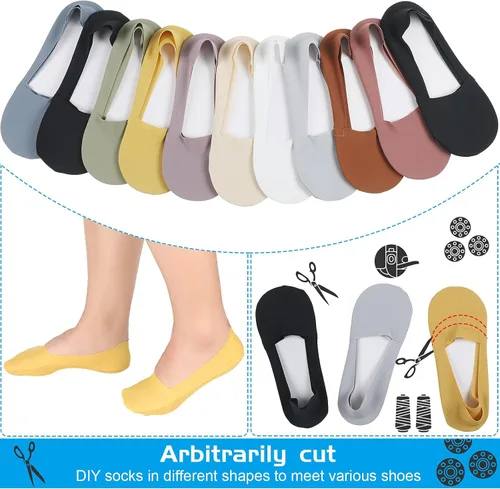 Vista 4 de 10 pares de calcetines invisibles para mujeres y hombres, calcetines de corte bajo, calcetines de seda de hielo, calcetines antideslizantes
